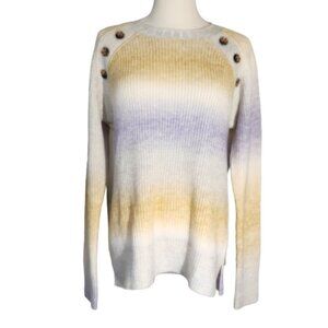 Market & Spruce Crew Neck Yellow Purple Ombre' Stripes Sweater Women's Size M